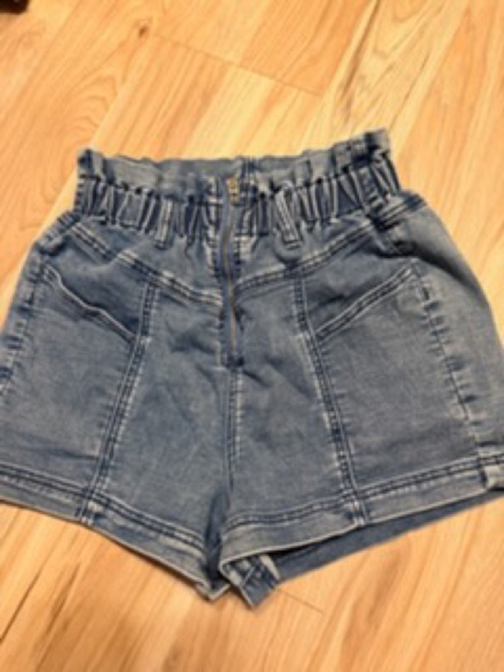 Blank NYC Gathered-Waist Blue Denim Shorts